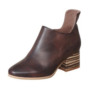 Beautiful brown booties with gorgeous stacked heel.